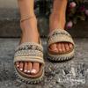 Женские модные этнические шлепанцы на платформе, женские богемные плетеные шлепанцы большого размера для пляжа