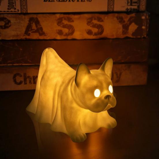 Halloween Ghost Dog Night Lamp Glowing Dachshund Pug French Bulldog Resin Statue Figurine Holiday Party Home Office Decorative Lamp Dog Lovers Gift