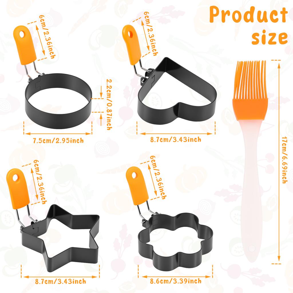 Stainless Steel Egg Ring Set Non Stick Sandwich Egg Mold With Silicone Handle for Breakfast Muffin Pancake Dishwasher Safe