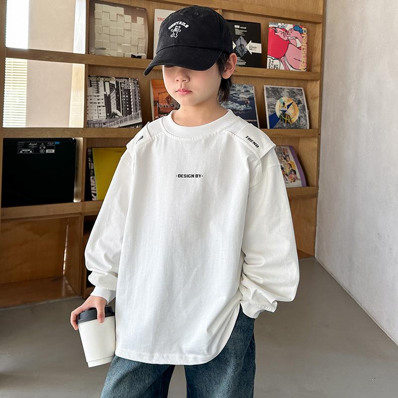 Boys Fashion Long-sleeved T-shirt Spring and Autumn 2025 Children Loose Casual White Top
