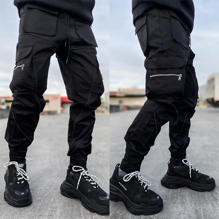 Spring Men's Casual Trousers Loose Large Size Work Trousers Men's Tide Card Drawstring Leg Opening Velcro Sports Trousers Man