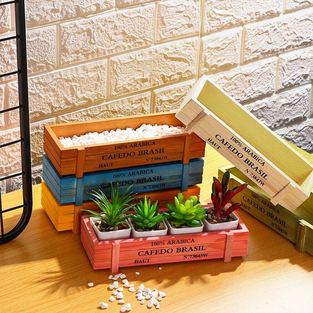 Natural Wooden Flowerpot Garden Decor Trough Decor Pots Succulent Boxes Rectangle Vase Vintage Crates Wood Flower Pot Home Tools