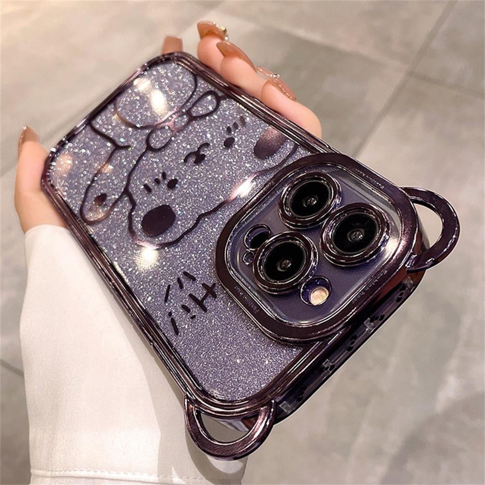 Cute 3d Cartoon Plating Bear Ear Glitter Transparent Case For Iphone 14 Pro Max 13 12 11 X Xs 8 7 Plus Armor Soft Silicone Cover