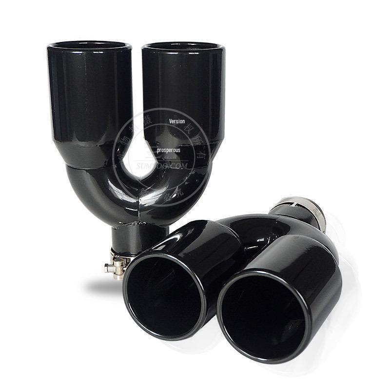 Dual Outlet Stainless Steel Exhaust Pipe - Available In Bright Black and Silver, Compatible with Various Car Models