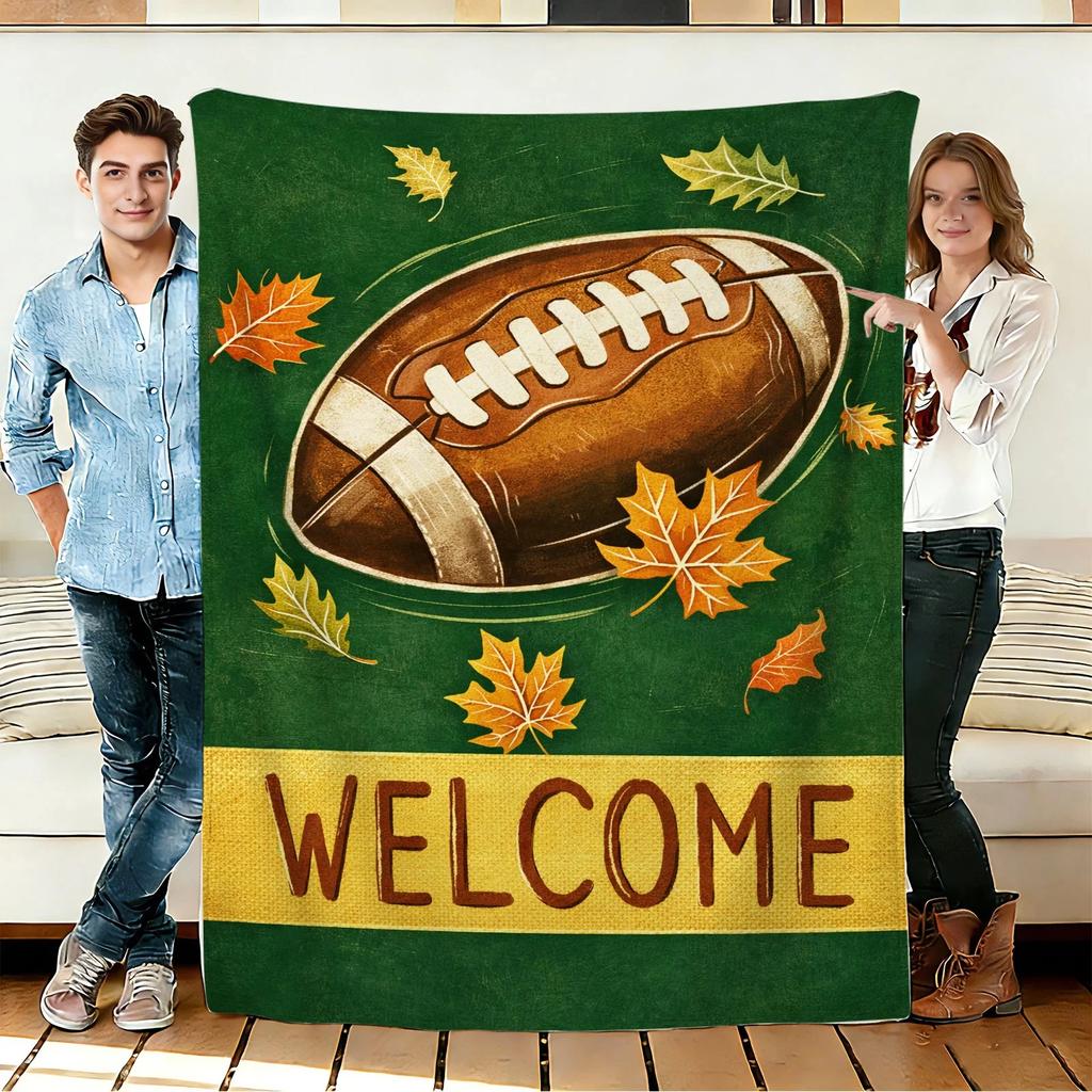 Football and Autumn Leaves Flannel Blanket Soft Cozy Throws Napping Travel Use