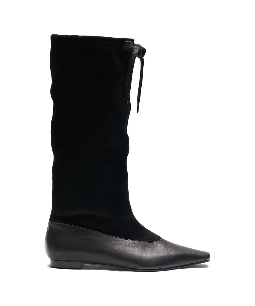 Partimento Women Drawstring Leather Slouch Tall Boots_Black