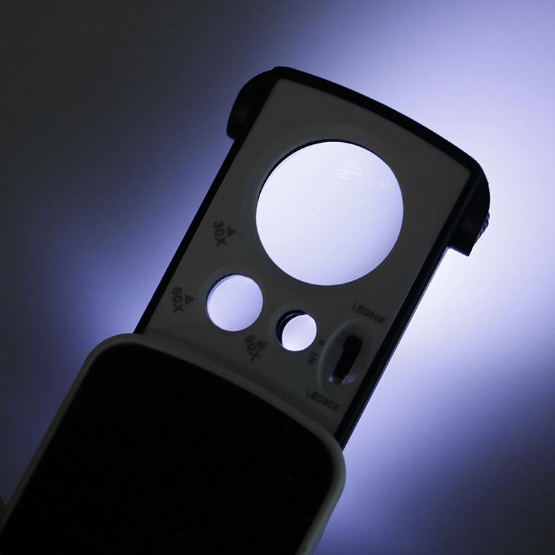 30X 60X 90X Карманная Лупа Ювелирная Стеклянная Лупа Петля Светодиодные Фонари