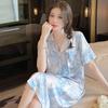 Smudged Ice Silk Pajamas Summer Thin Cardigan Short-Sleeved Medium And Long Pajamas Can Be Worn Outside Loungewear