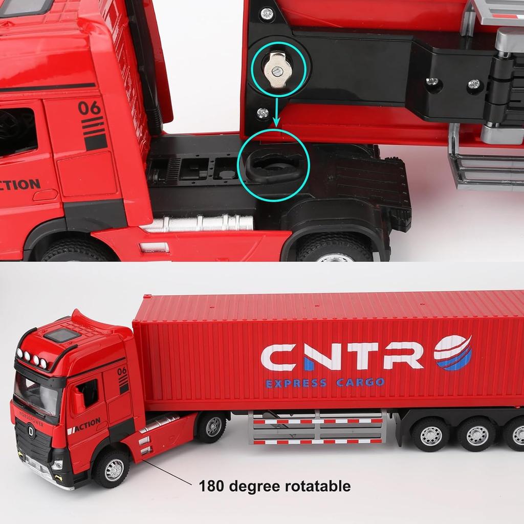 1/50 Container Truck Toy Car, Collectible Transport Vehicle Model Car with Lights and Sounds, Pull Back Diecast Toy Gift for Children