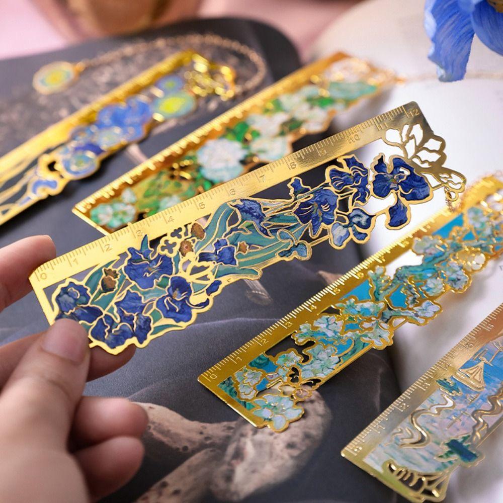 Oil Painting Style Floral Painting Ruler Tassels Hollow Bookmark Book Clip School Office Supplies