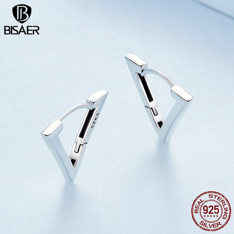 Bisaer Маленькие треугольные серьги из стерлингового серебра 925 пробы для женщин, геометрические серьги-кольца, гипоаллергенные серьги для женщин и девочек