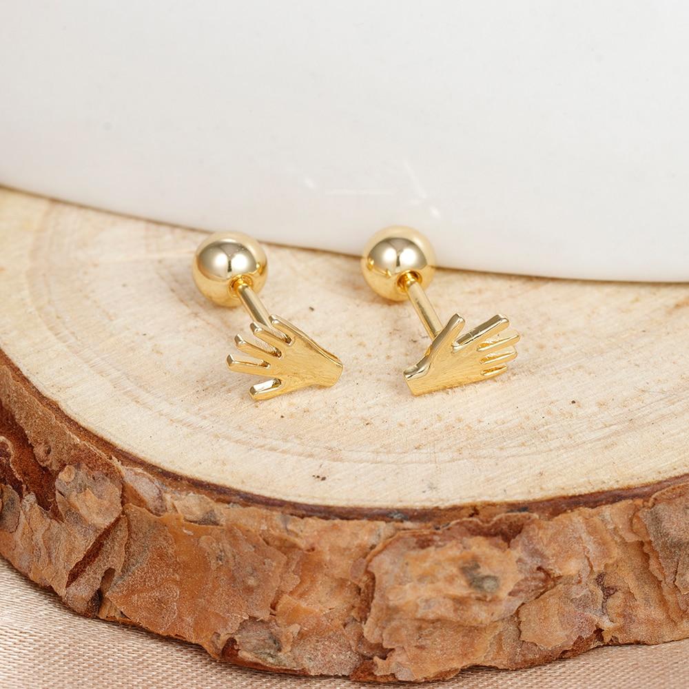 Simple Geometric Triangle Moon Small Stud Earrings For Women Fashion Stainless Steel Heart Hand Piercing Earring Punk Jewelry