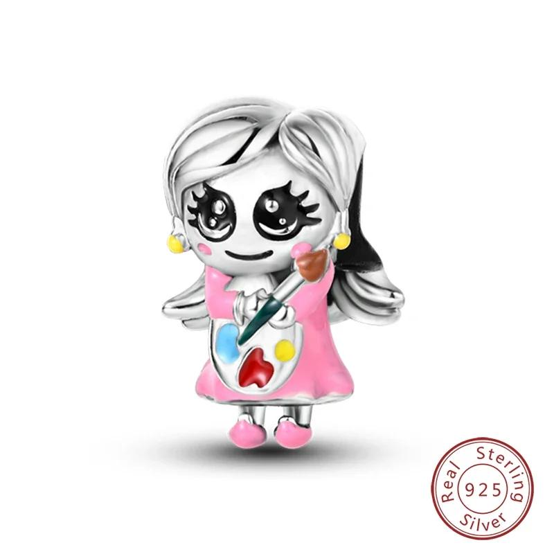 100% Copper Fashion Pink Princess Skirt Bag Lipstick Charms Beads Fit Original Bracelets Diy Jewelry Gifts