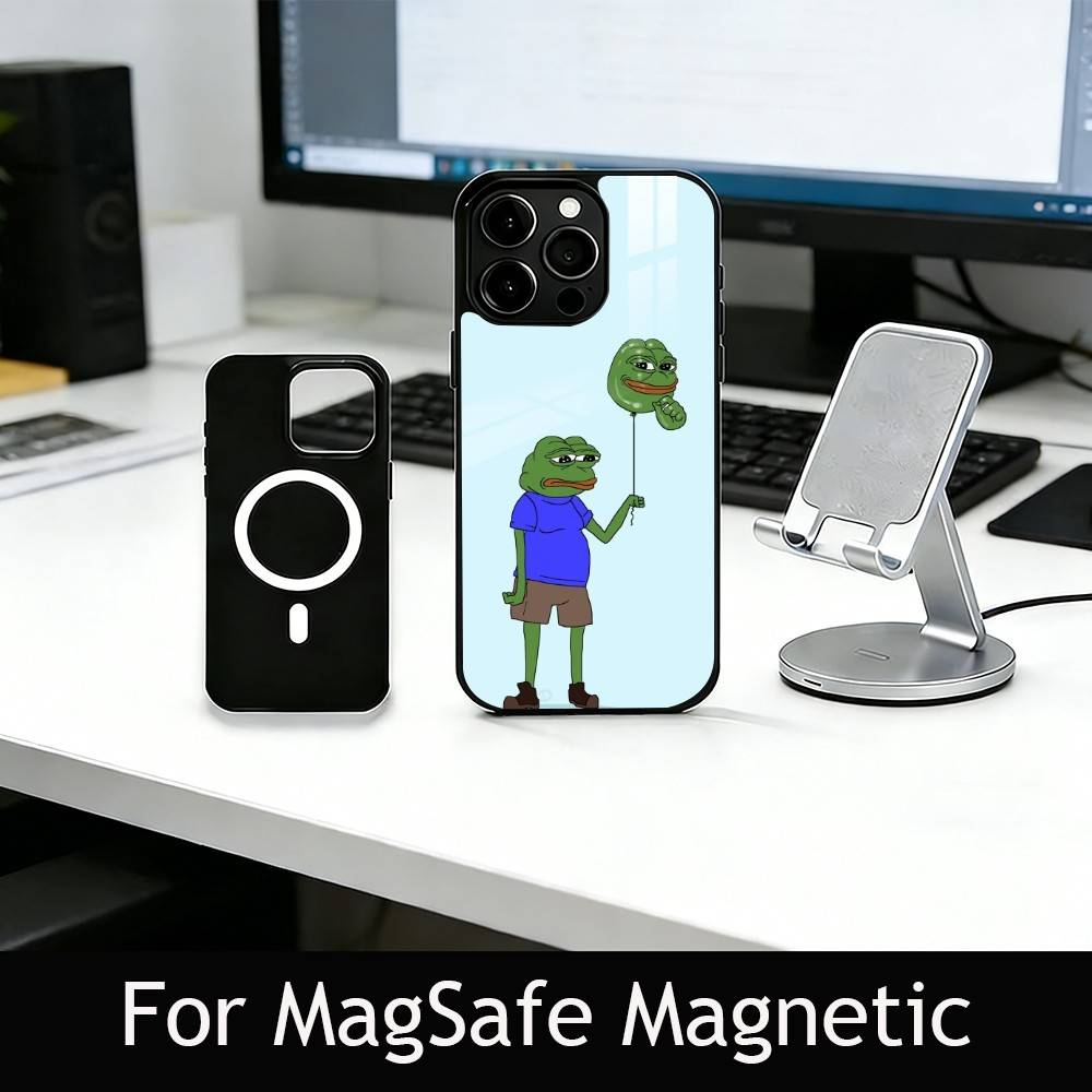 Чехол для телефона с мемом "Грустная смешная лягушка" для iPhone 17, 16, 15, 14, 13, 12, 11 Plus, Pro, магнитный с беспроводной зарядкой MagSafe