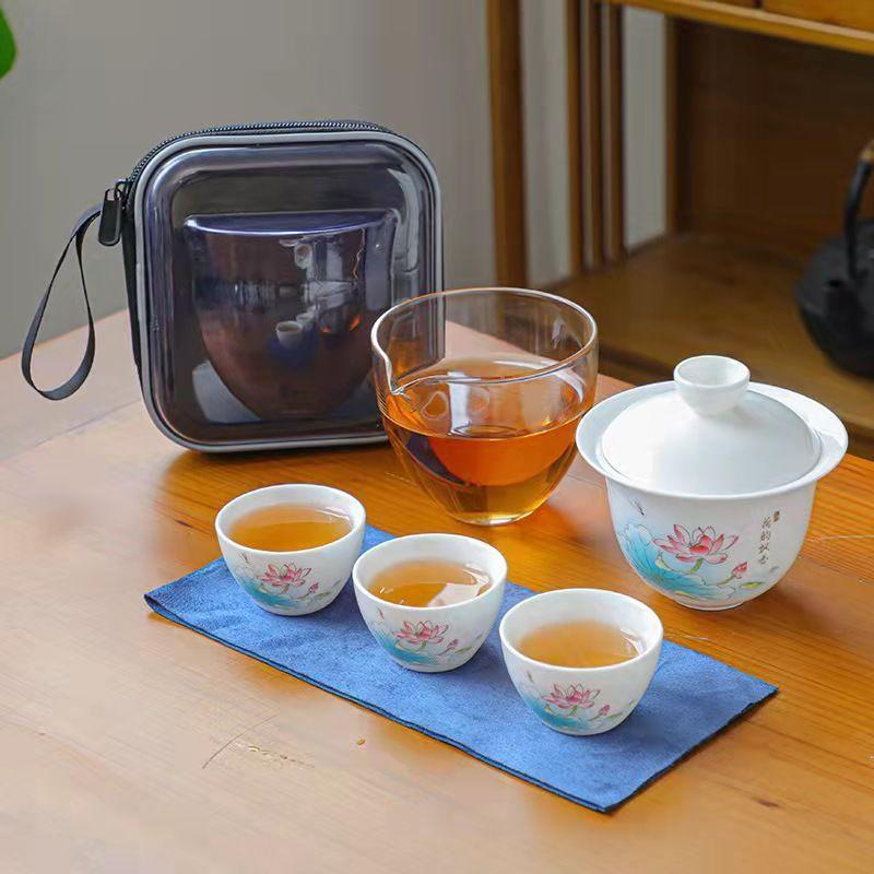 Керамический чайник Гайвань с 3 чашками Чайный сервиз для дома и офиса Портативный дорожный чайный сервиз Питьевая утварь