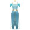 Womens Arabian Princess Belly Dance Costume Sequin Romper with Shiny Choker Collar for Halloween Role Play Parties