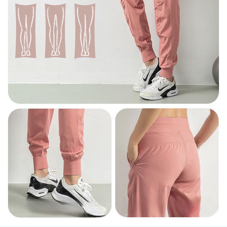 Women's Quick-Dry Pleated Sports Pants - Summer Running, Fitness, Casual Straight-Leg Design with Drawstring.