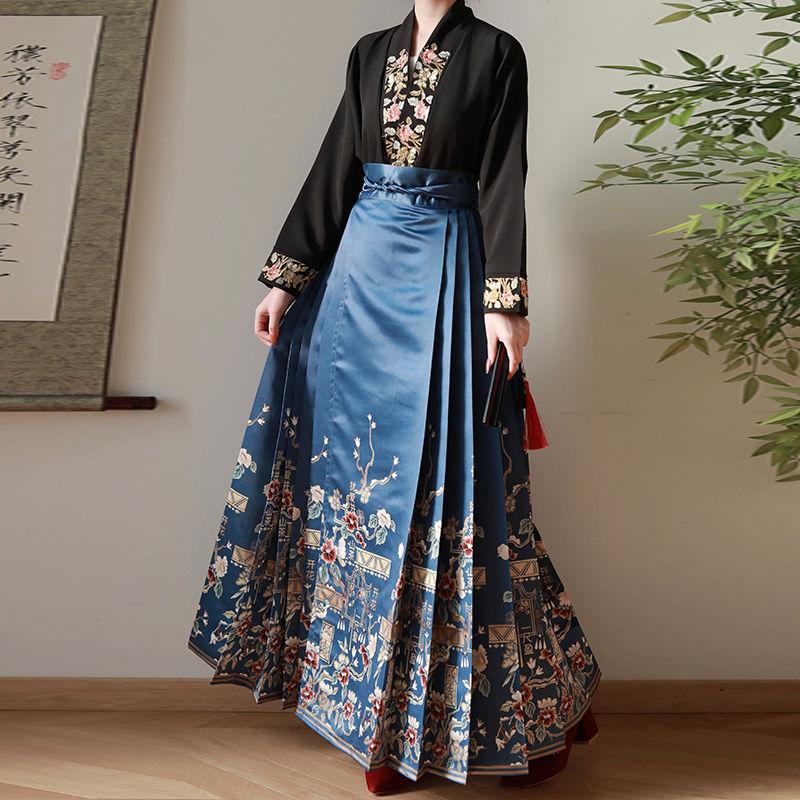 Китайский стиль династии Мин Ханьфу для женщин, универсальная юбка с рукавами-самолетами и лошадиной мордой