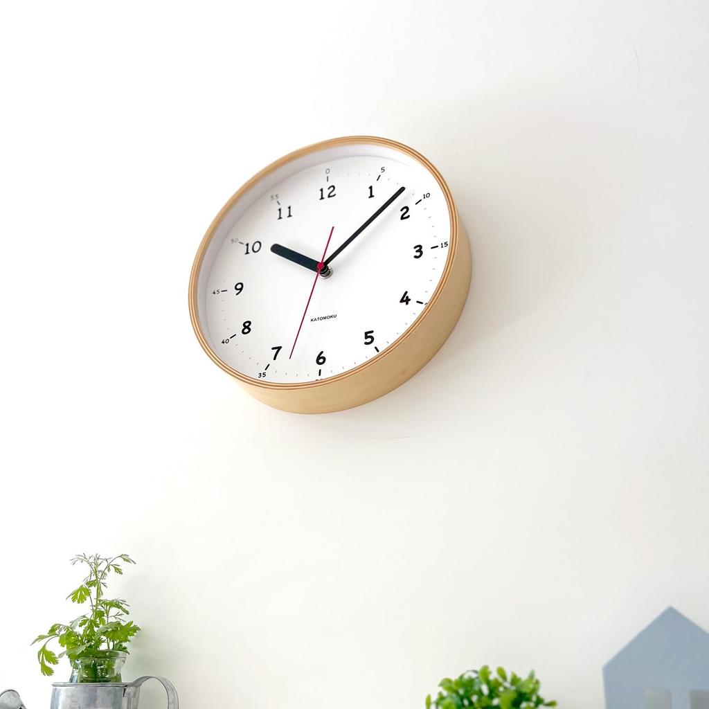 KATOMOKU Plywood Clock 10 km-76NARC, Wall Clock, First Clock, Continuous Second Hand, 25.2cm Diameter (radio-controlled Clock)