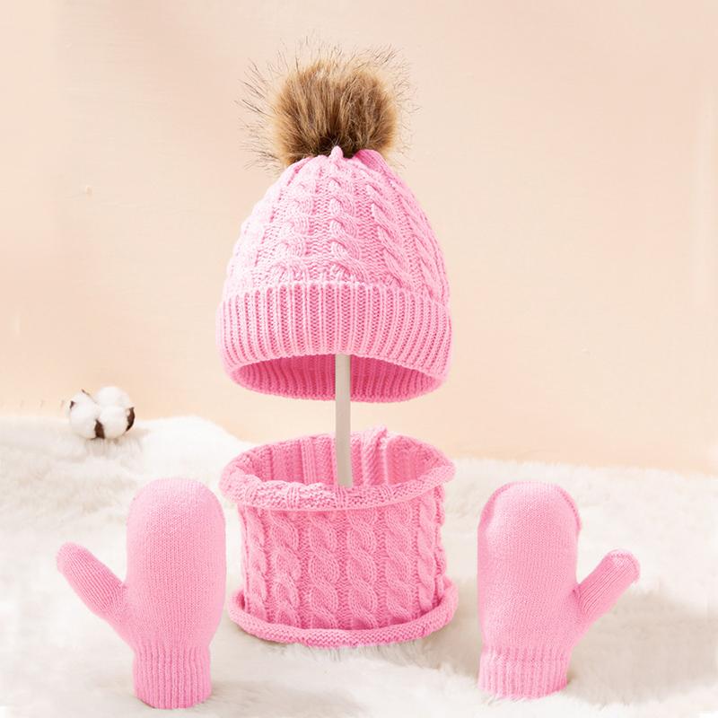 Winter Warm Children's Hat Scarf Gloves Set Fashion Thicken Windproof Kids Beanie Hat Cover Hood Scarf Mittens
