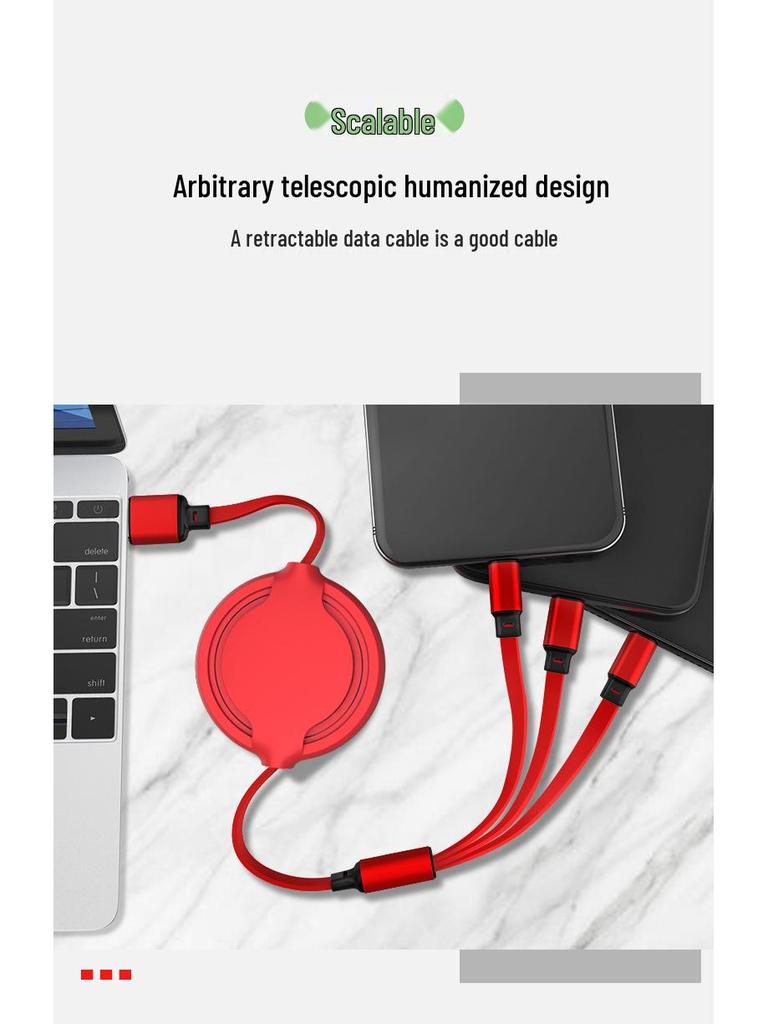 Yuhe Retractable Silicone Fast Charging Cable: One-to-Three for Apple & Huawei with Custom Logo