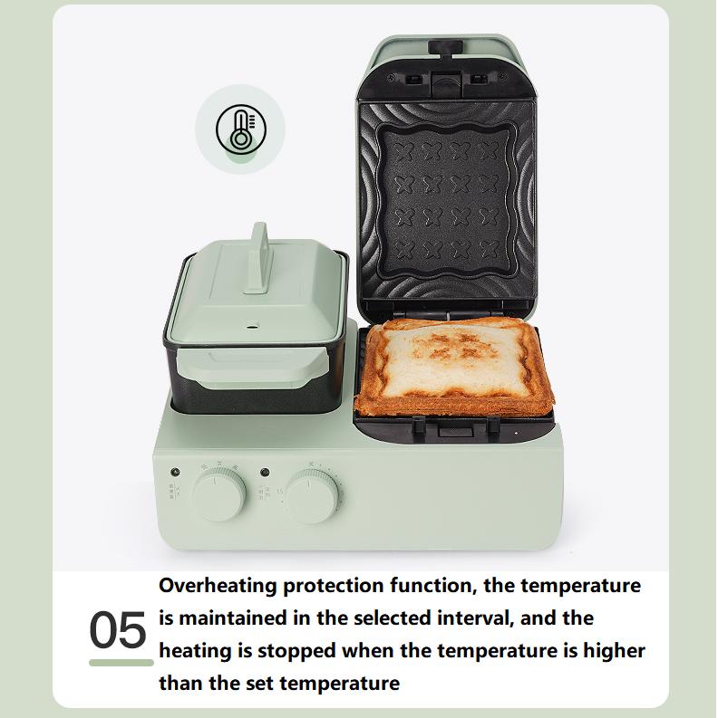 220 В бытовая электрическая вафельница 4 в 1 с антипригарным покрытием для домашнего завтрака, машина для выпечки хлеба и тортов, сковорода с 3 пластинами