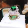 Group Inlaid Zircon Temperament Emerald Emerald Simulated Green Tourmaline Color Treasure Open Ring for Women  Live Finger Ring