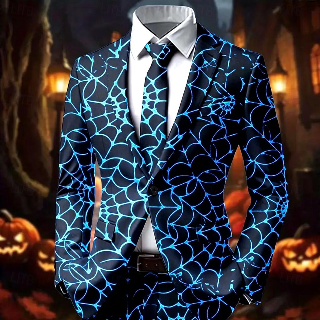 Мужская куртка в стиле business casual с вырезом на лацканах, с длинным рукавом и принтом на Хэллоуин, для осени и зимы