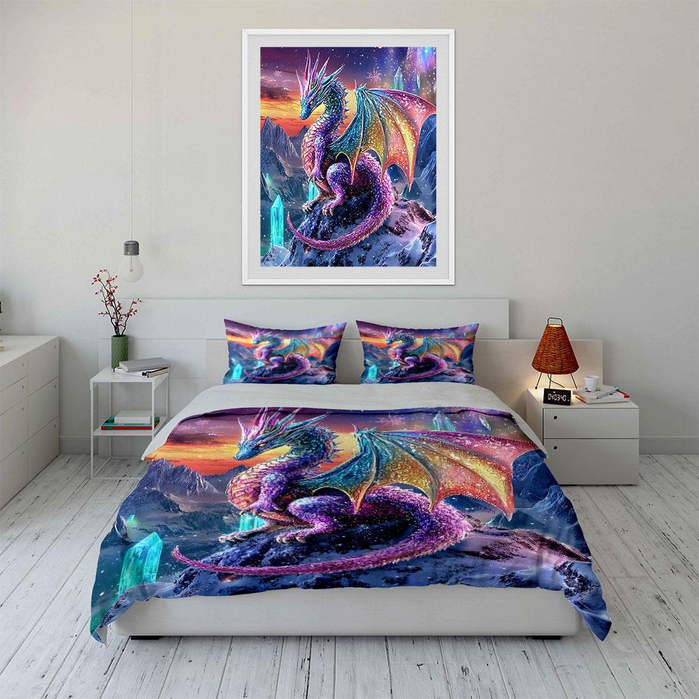 Colorful dragon with crystals. Bedding sets Duvet cover sets Duvet covers Pillowcases(1 * Duvet Cover 2 * Pillowcases without duvet insert)