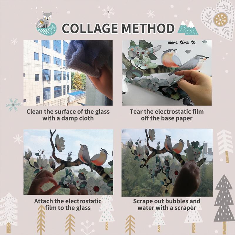 1 шт. Наклейки на окна с птицами, ветками, цветами, птицами, электростатические наклейки на стекло, самоклеящиеся наклейки на стену, наклейки для домашнего декора окон