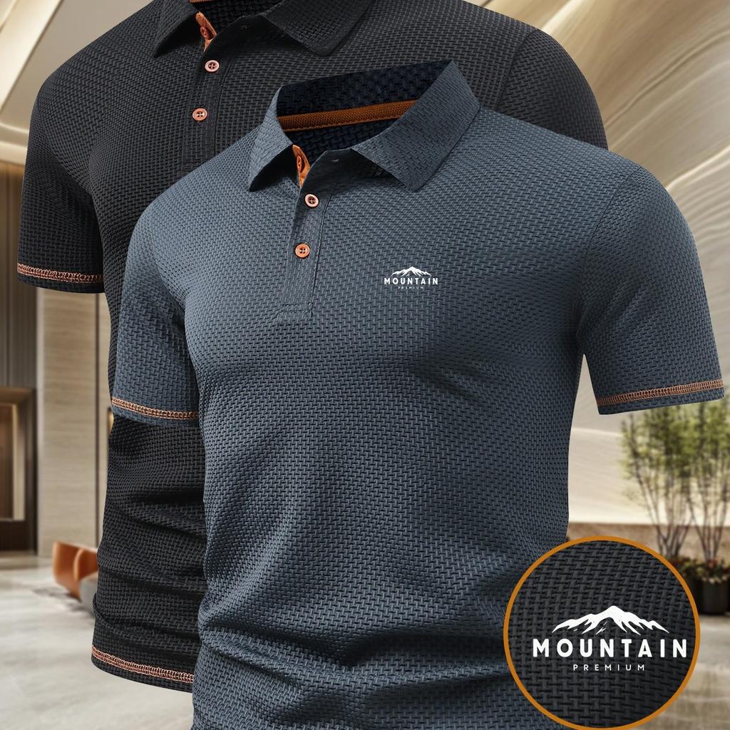 Men'S 2pcs Waffle Polo Shirt Set, Summer Breathable Short Sleeve Business Commute Office Golf Sports Casual Daily Collared T-Shirt.