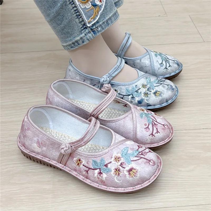 Женские летние туфли в китайском стиле, вышитые туфли в стиле ретро-этнического ханьфу, матерчатые туфли, однотонные туфли на мягкой подошве