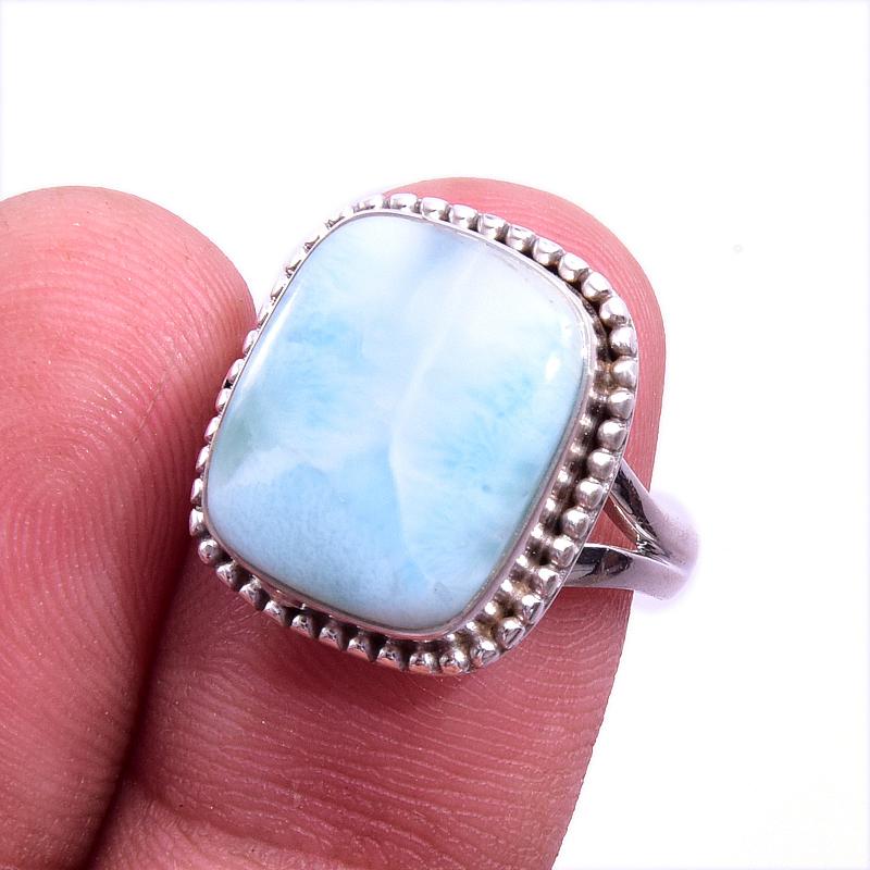 Natural Republic Larimar Gemstone 925 Solid Sterling Silver Gift Ring S.7 t9v24