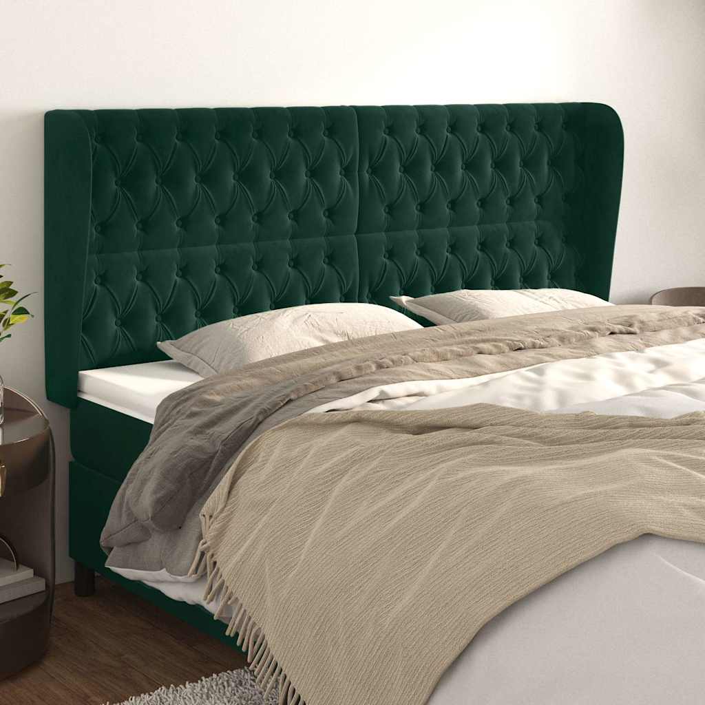 Headboard with Wings Dark Green 203x23x118 128 cm Velvet