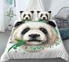 3D Cartoon Panda Duvet Cover Set Cute Panda Comforter Cover Bamboo Black White Bear Polyester Bedding Set For Boys Girls Teens