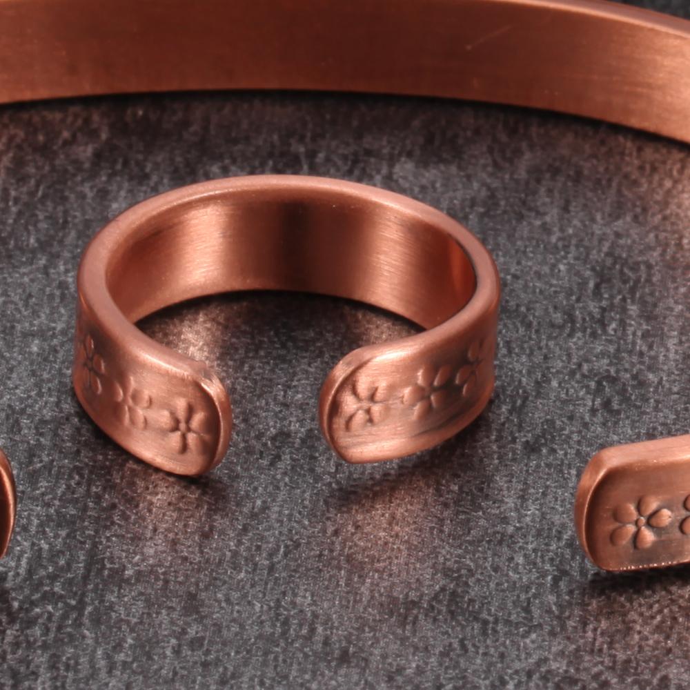 Ikuinen Pure Copper Rings Magnetic Health Energy 6mm Open Cuff Adjustable Rings for Women Vintage Flower Wedding Bands Finger Ring Women