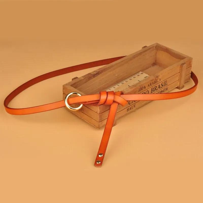 1CM No Hole Knot Women Belt Circular Buckle Cowskin Real Genuine Leather Belt Decoration Thin Strap Female Belts Cummerbunds