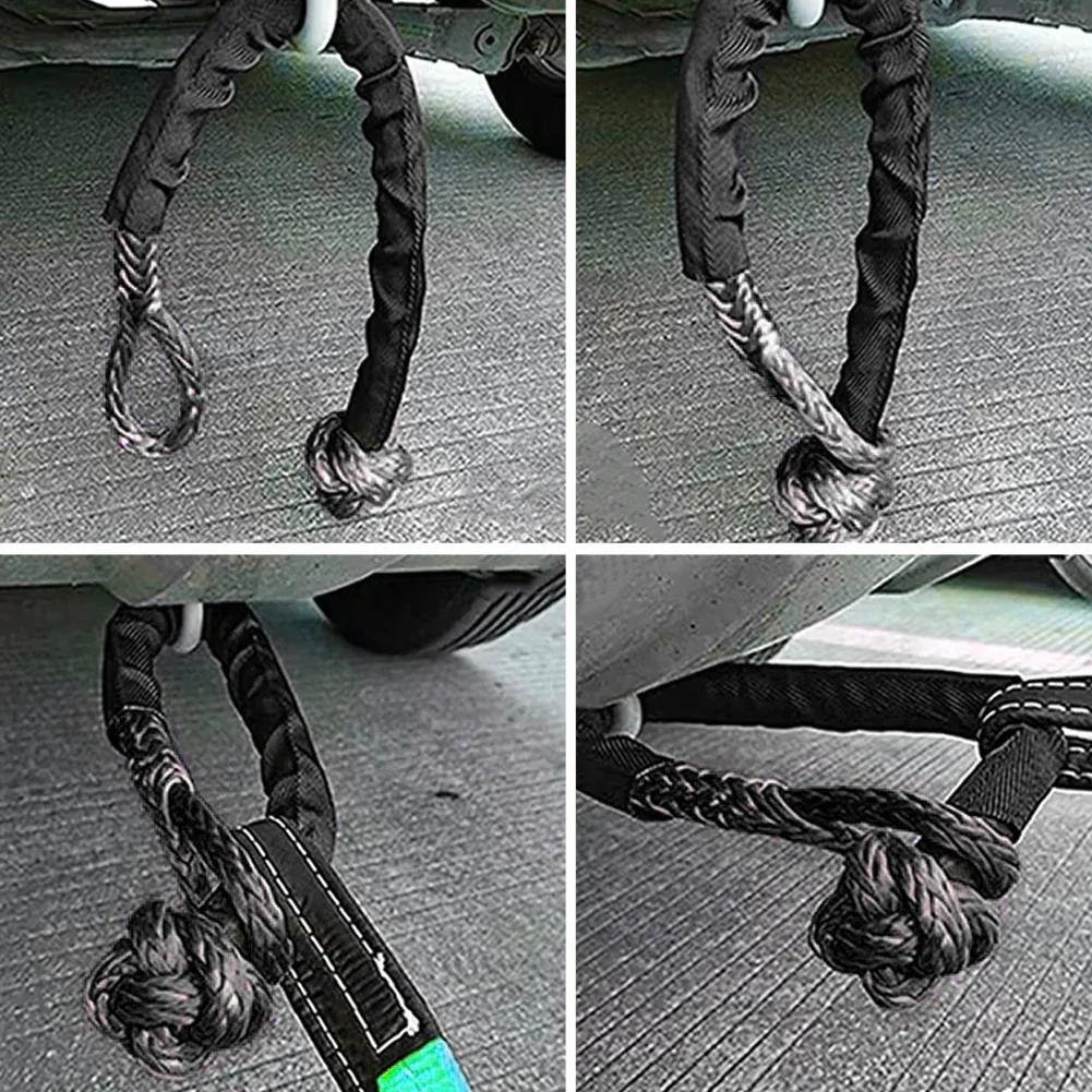 Heavy Duty Tow Strap Synthetic Rope Soft Shackle With Protective Sleeve For Jeep Truck SUV Vehicle Recovery Accessories