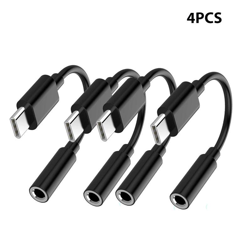 2/4 шт. USB-C Type-C на 3,5 мм Черные аудиоадаптеры для наушников USB Type-C на 3,5 мм гнездо для наушников 3