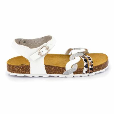 Белые плетеные серебристые босоножки с тройными ремешками и леопардовым принтом Детский