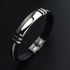 New Fashion Wristband Black Punk Rubber Silicone Stainless Steel Men Bracelets Bangles