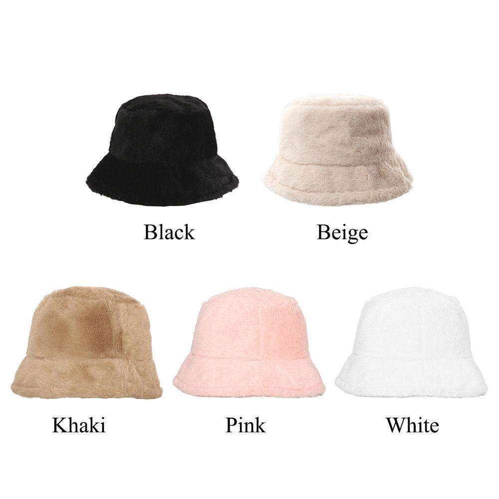 Faux Fur Bucket Hat Soft Flat Top Cap Gift Fisherman's Cap Women Lady