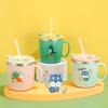 280ml Dinosaur Baby Feeding Cup Stainless Steel Thermos Straw Cup Children's Milk Cup Anti-Leakproof Toddler Water Bottle