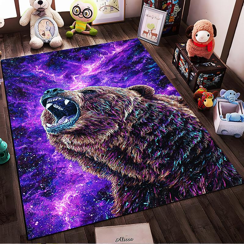 Roaring Grizzly Bear Printed Flannel Non-Slip Rug, Perfect for Rooms, Living Room, Home Decor, and Gifts