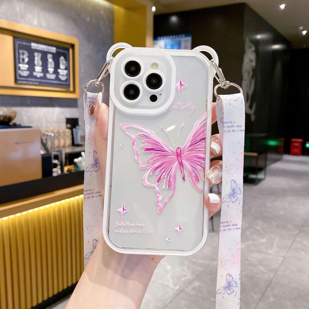 Creative and Personalized Butterfly for IPhone15 Phone Case for Apple 14 ProMax Hanging Rope 13 Full Pack Anti Fall Female Edition