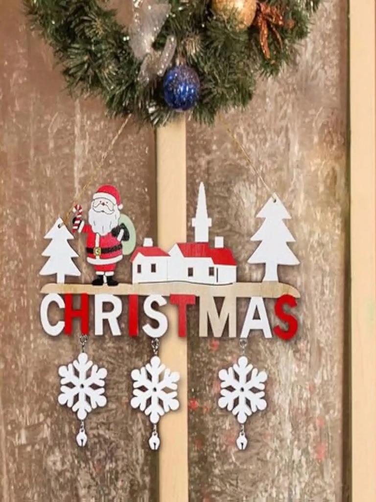Рождественские украшения с колокольчиками и снежинками Креативные подвески для дома Столовая Рождественские поделки из дерева Подвеска на дверь
