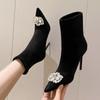 2024 Winter Women's Internet Celebrity Ankle Boots Sexy Pointed BlingBling Rhinestone Brand Designer Stiletto Heel Women's Boots