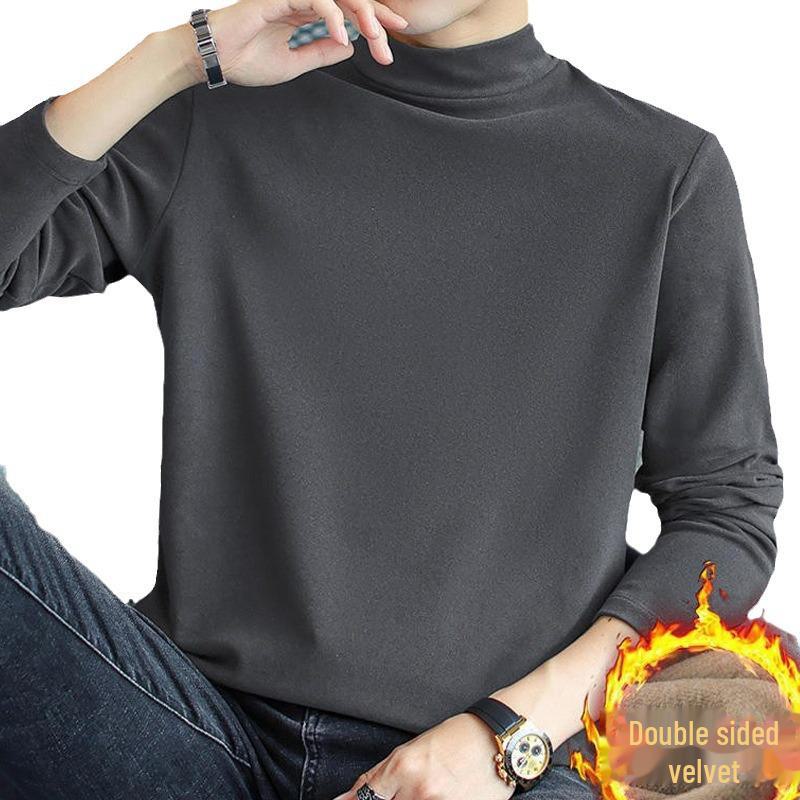 Мужская двухсторонняя немецкая бархатная термоводолазка с длинным рукавом зимняя рубашка