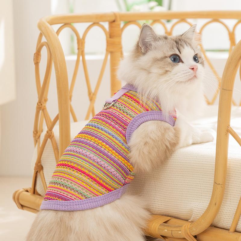 Spring and Summer New Cat Clothes Multi-color Woven Hollow Vest Breathable and Cool Cat Clothes Pet Clothing