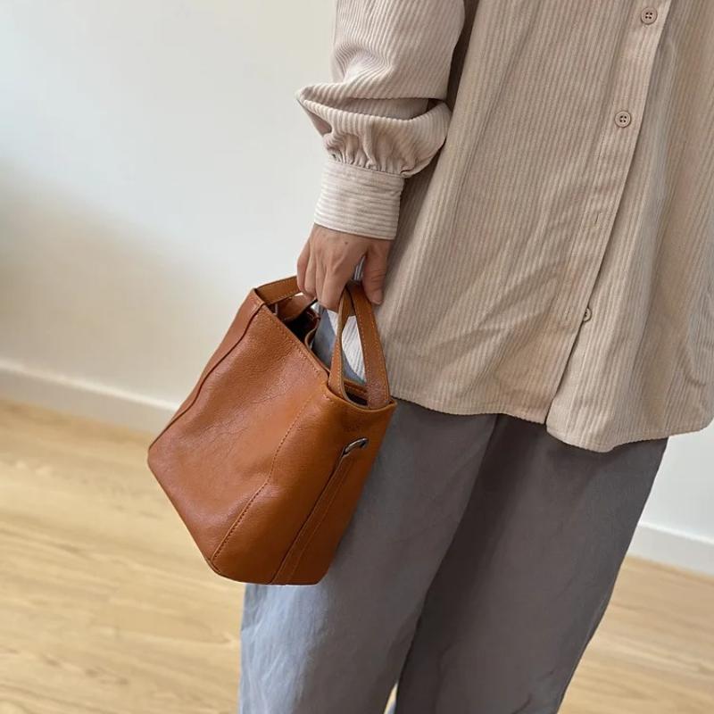 Johnature Сумка-ведро из натуральной кожи, повседневная однотонная женская сумочка, универсальная сумка через плечо